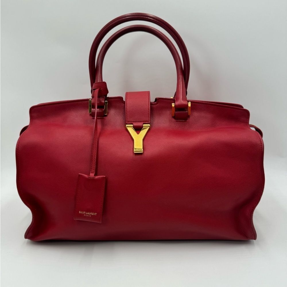 Saint Laurent Large Ligne Y Cabas Soft Red Leather Chyc Sac Tote Bag Satchel - Picture 5 of 16